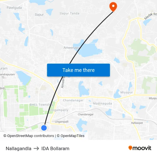Nallagandla to IDA Bollaram map