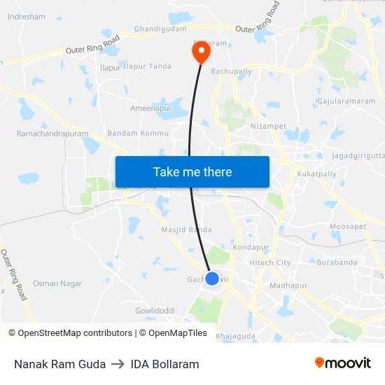 Nanak Ram Guda to IDA Bollaram map