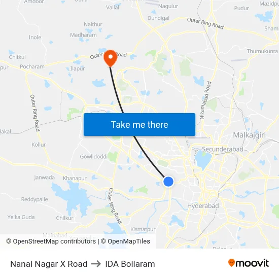 Nanal Nagar X Road to IDA Bollaram map