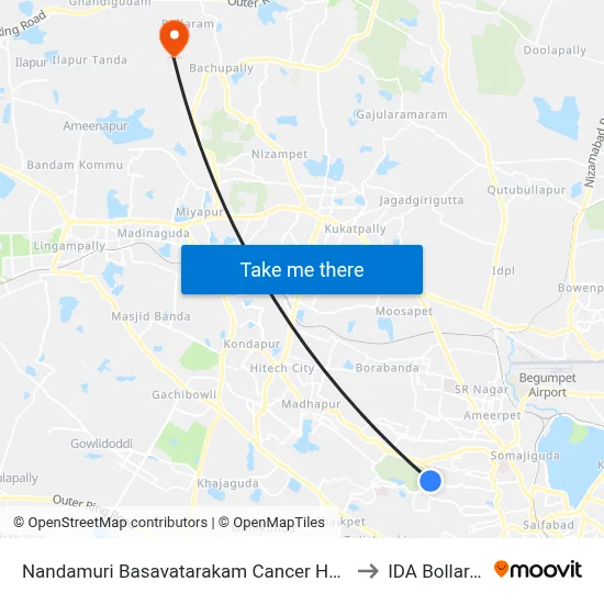 Nandamuri Basavatarakam Cancer Hospital to IDA Bollaram map