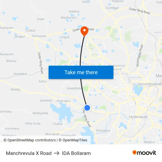 Manchrevula X Road to IDA Bollaram map