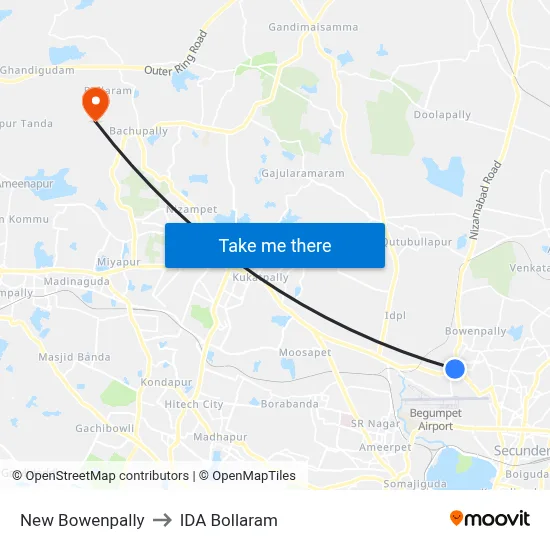 New Bowenpally to IDA Bollaram map