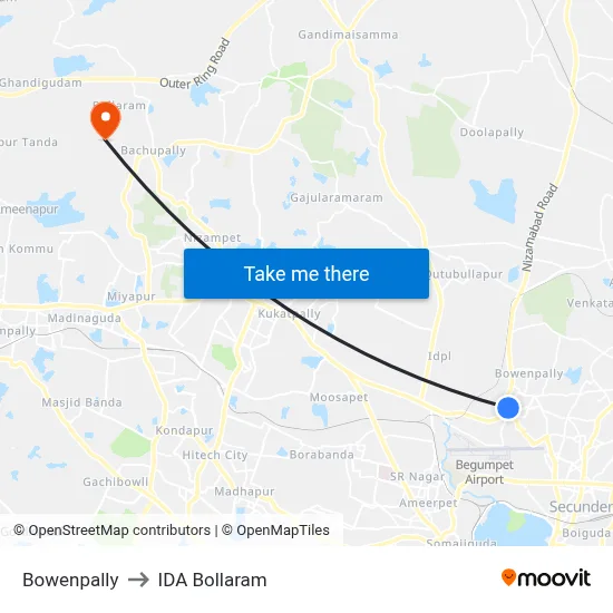 Bowenpally to IDA Bollaram map