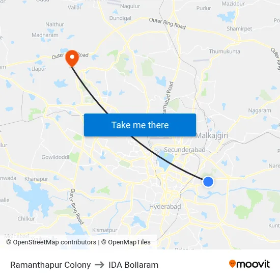 Ramanthapur Colony to IDA Bollaram map