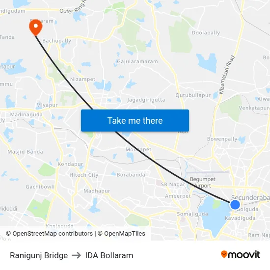 Ranigunj Bridge to IDA Bollaram map