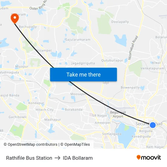 Rathifile Bus Station to IDA Bollaram map