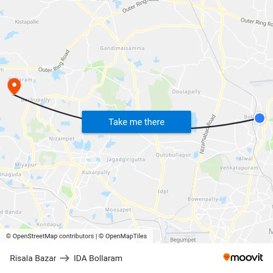 Risala Bazar to IDA Bollaram map