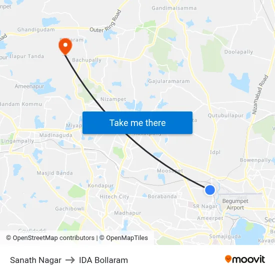 Sanath Nagar to IDA Bollaram map