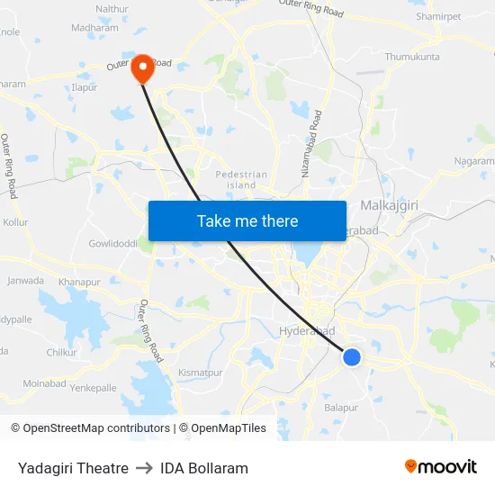 Yadagiri Theatre to IDA Bollaram map
