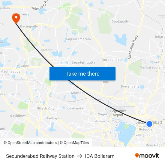 Secunderabad Railway Station to IDA Bollaram map
