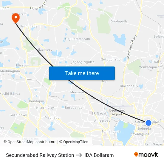 Secunderabad Railway Station to IDA Bollaram map