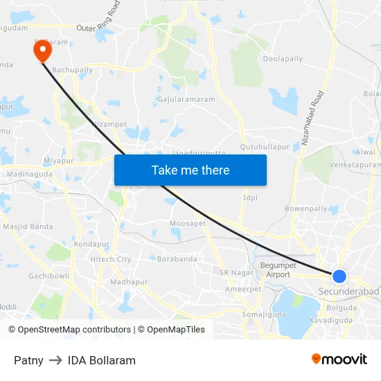 Patny to IDA Bollaram map