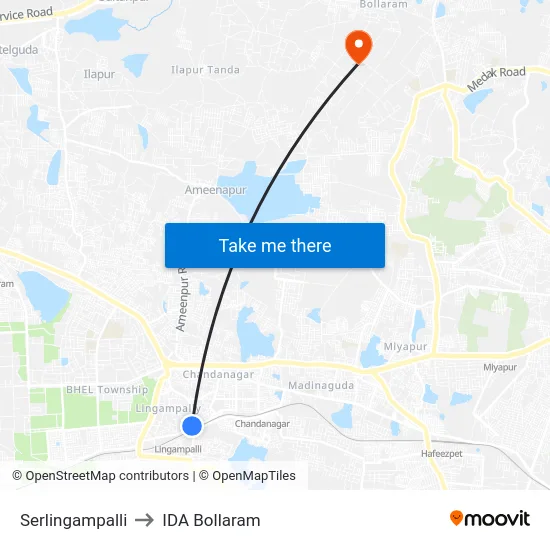 Serlingampalli to IDA Bollaram map