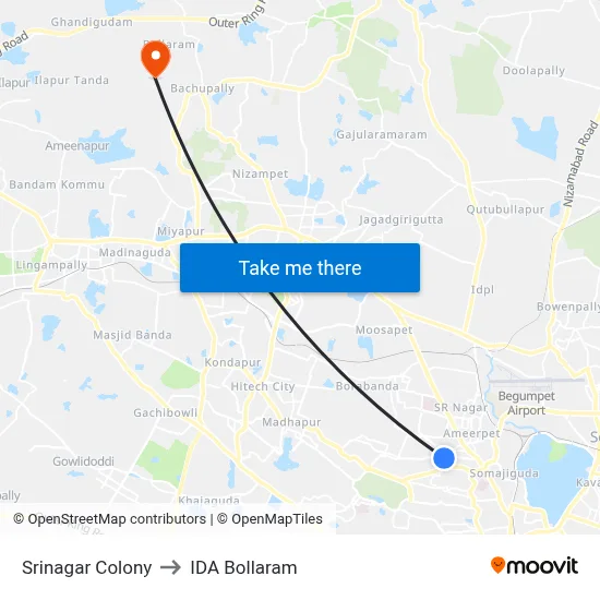 Srinagar Colony to IDA Bollaram map