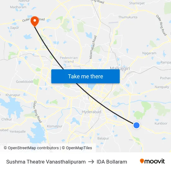Sushma Theatre Vanasthalipuram to IDA Bollaram map