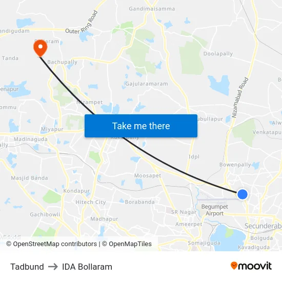 Tadbund to IDA Bollaram map