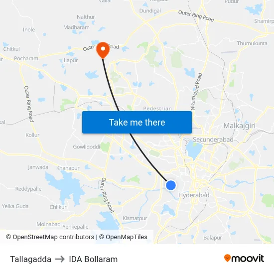 Tallagadda to IDA Bollaram map
