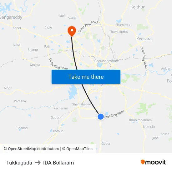 Tukkuguda to IDA Bollaram map