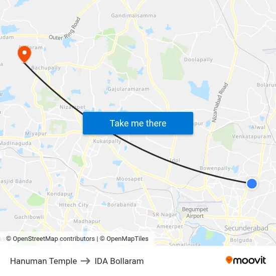 Hanuman Temple to IDA Bollaram map