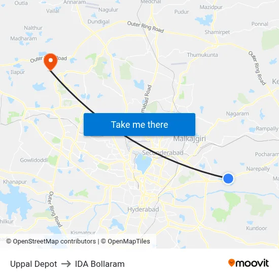 Uppal Depot to IDA Bollaram map
