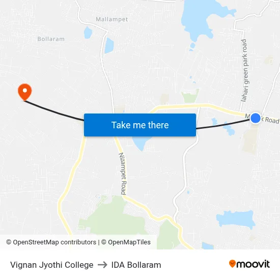 Vignan Jyothi College to IDA Bollaram map