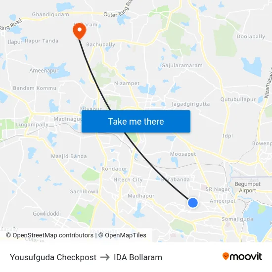 Yousufguda Checkpost to IDA Bollaram map