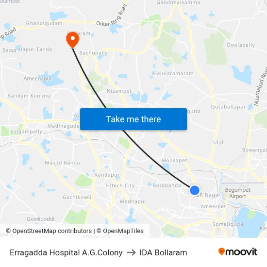 Erragadda Hospital A.G.Colony to IDA Bollaram map