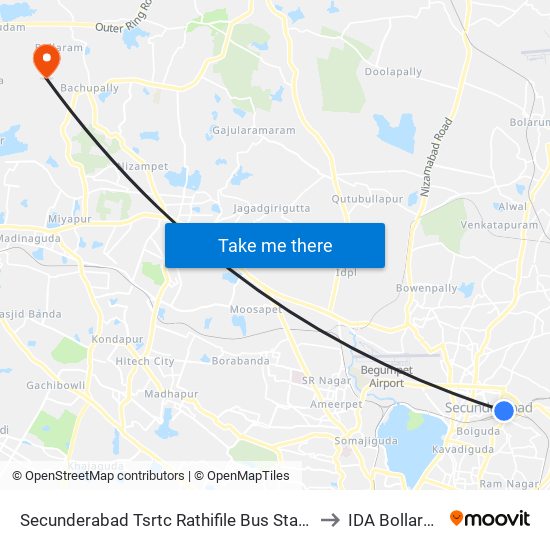 Secunderabad Tsrtc Rathifile Bus Station to IDA Bollaram map