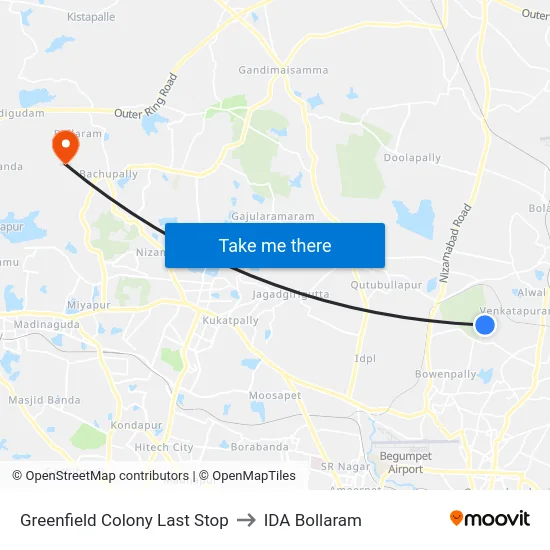 Greenfield Colony Last Stop to IDA Bollaram map
