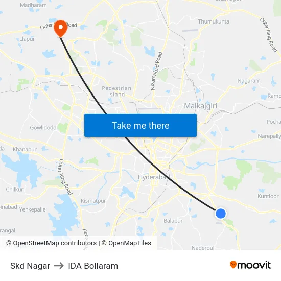 Skd Nagar to IDA Bollaram map