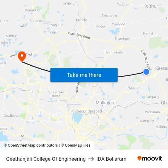 Geethanjali College Of Engineering to IDA Bollaram map