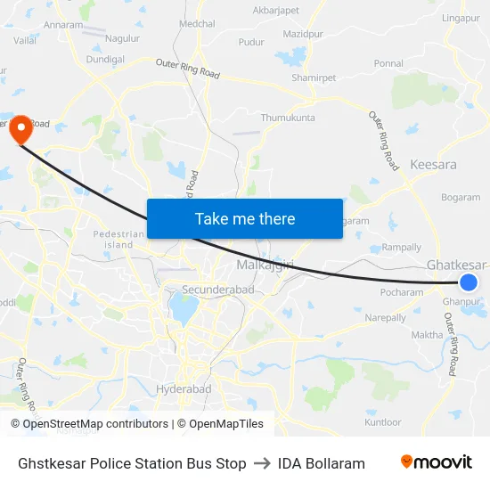 Ghstkesar Police Station Bus Stop to IDA Bollaram map