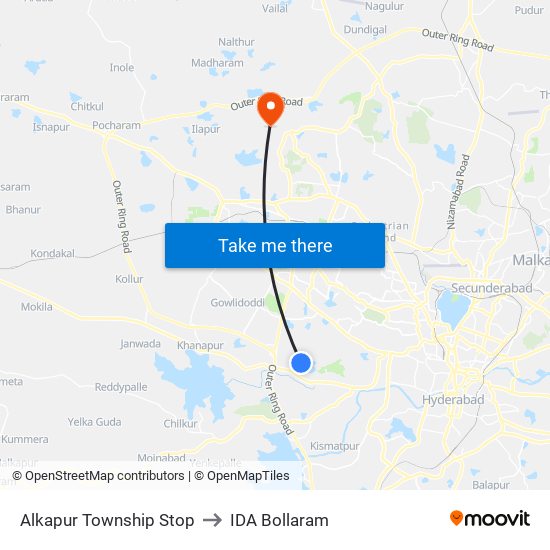 Alkapur Township Stop to IDA Bollaram map