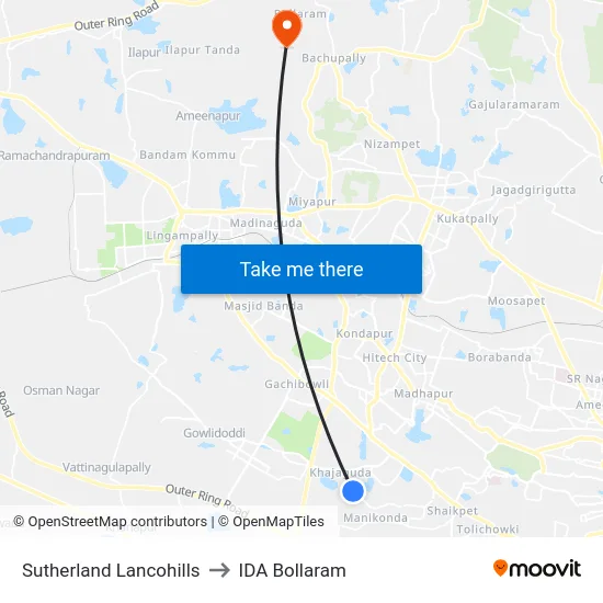 Sutherland Lancohills to IDA Bollaram map
