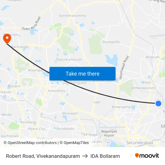 Robert Road, Vivekanandapuram to IDA Bollaram map