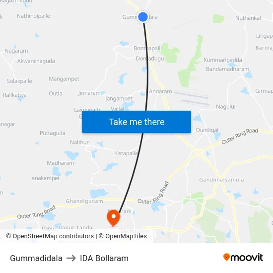 Gummadidala to IDA Bollaram map