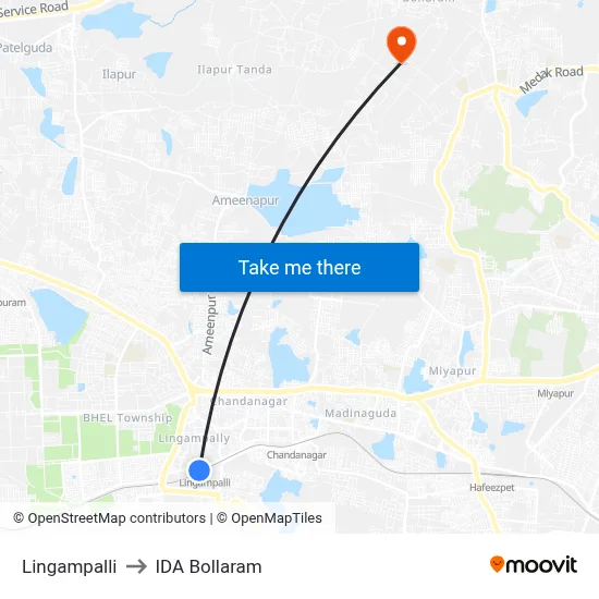 Lingampalli to IDA Bollaram map