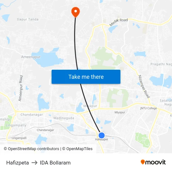 Hafizpeta to IDA Bollaram map