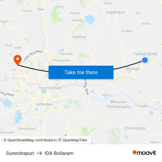 Surendrapuri to IDA Bollaram map