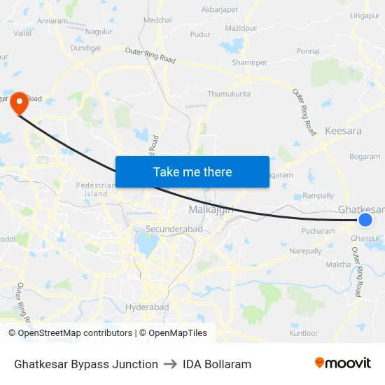Ghatkesar Bypass Junction to IDA Bollaram map