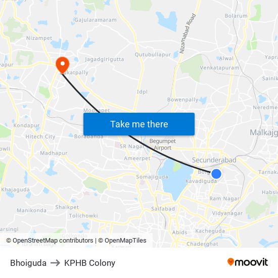 Bhoiguda to KPHB Colony map