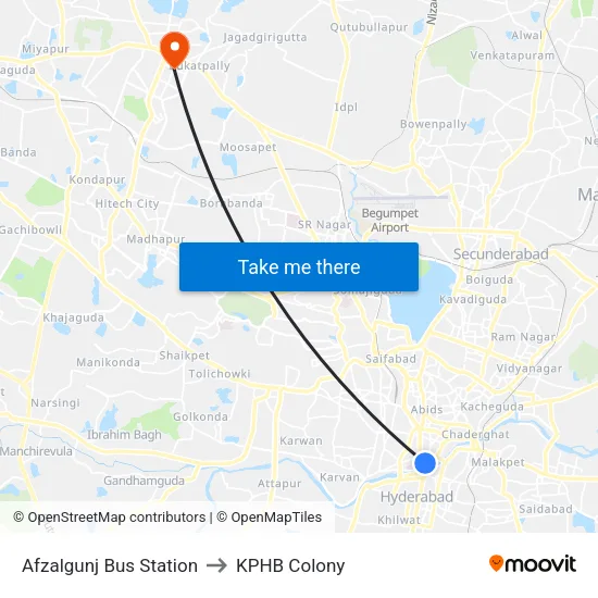Afzalgunj Bus Station to KPHB Colony map