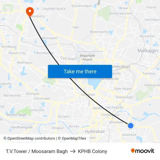T.V.Tower / Moosaram Bagh to KPHB Colony map