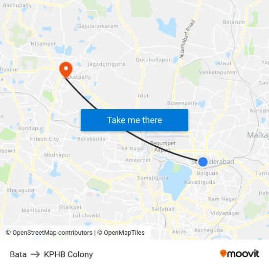 Bata to KPHB Colony map