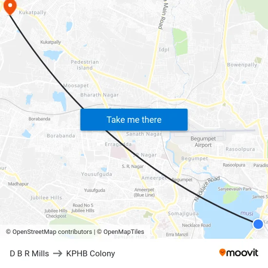 D B R Mills to KPHB Colony map