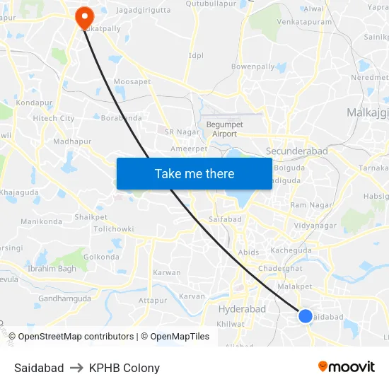 Saidabad to KPHB Colony map