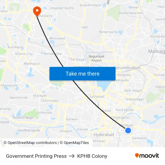 Government Printing Press to KPHB Colony map