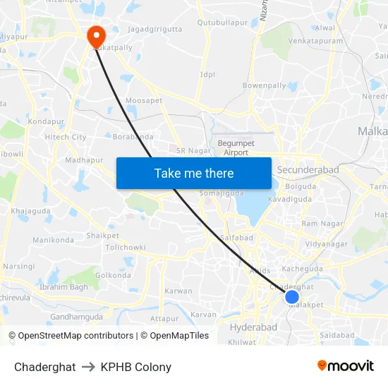 Chaderghat to KPHB Colony map