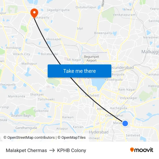 Malakpet Chermas to KPHB Colony map
