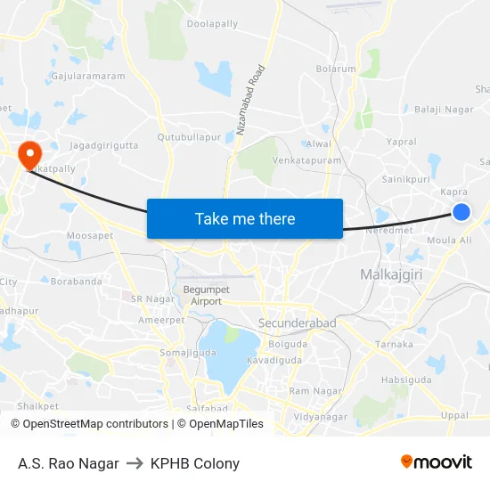 A.S. Rao Nagar to KPHB Colony map